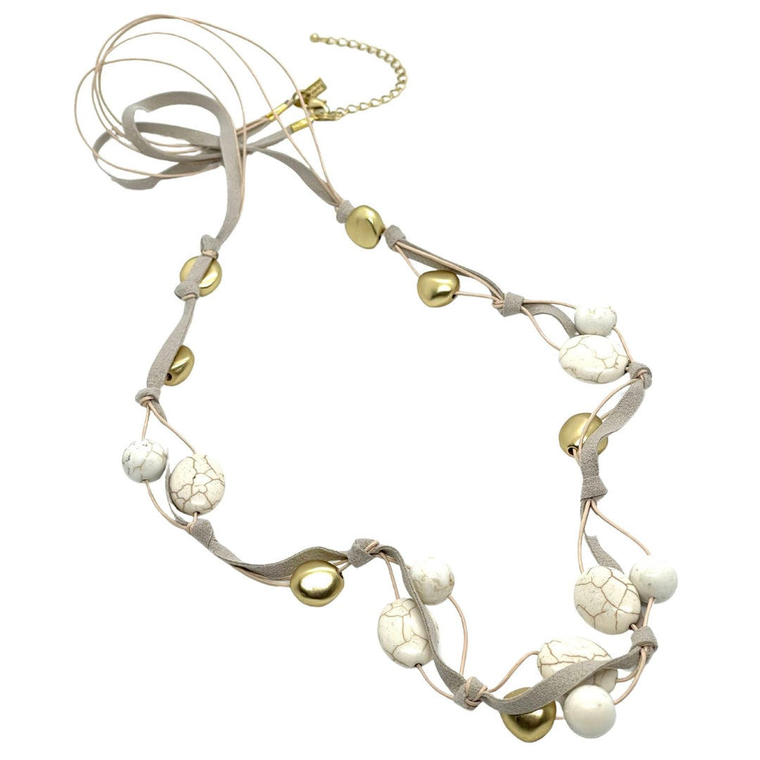 White Magnesite and Gold Bead Long Necklace