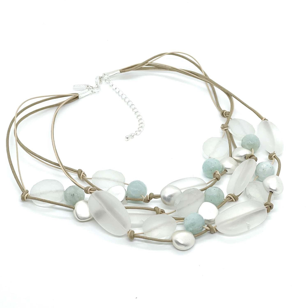 Quartz And Amazonite Natural Linen Torsade Necklace