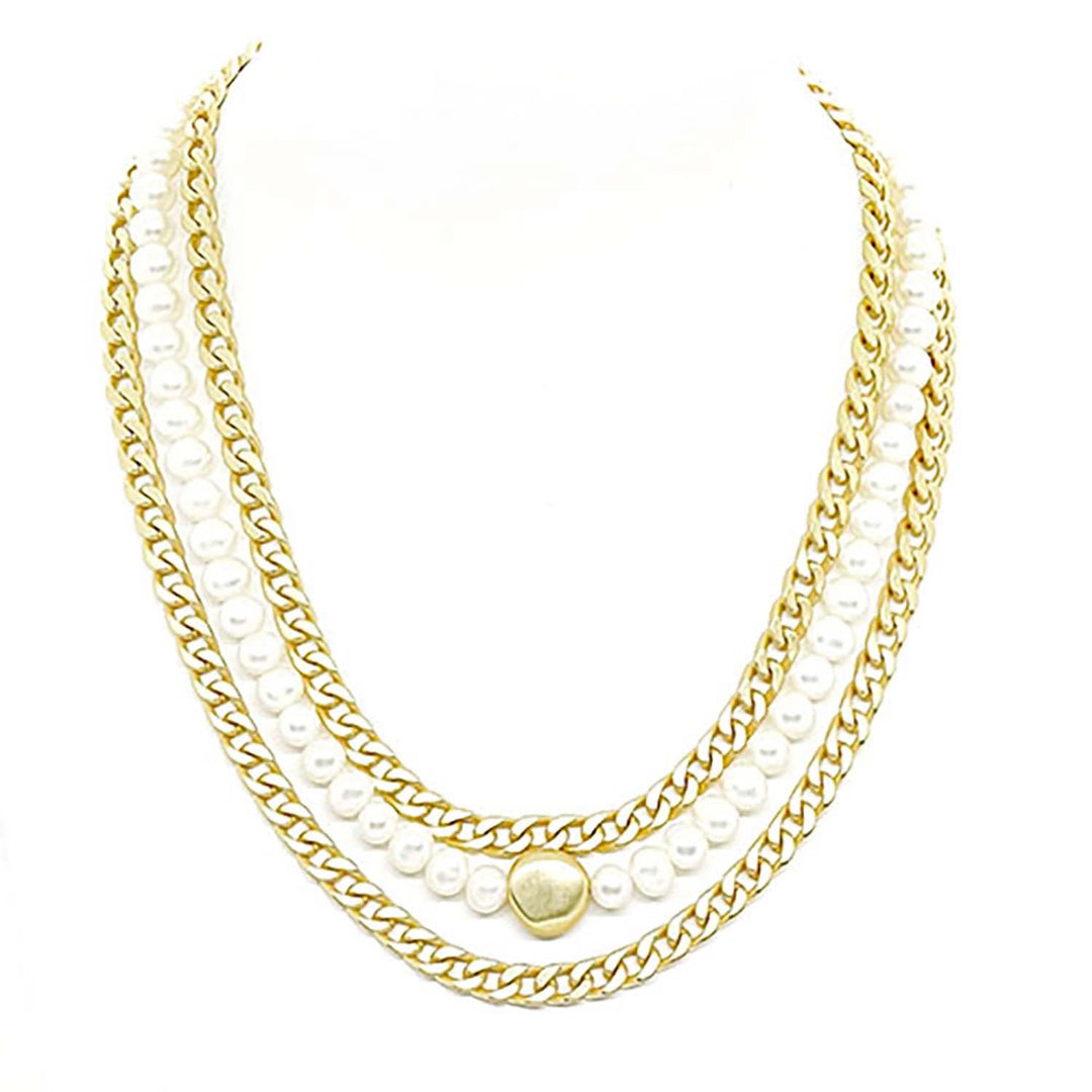 Fresh Water Pearl Matte Gold Curb Chain Necklace