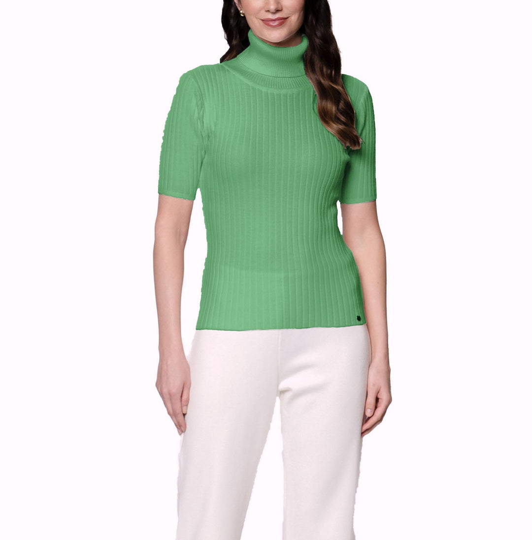 Tory Short Sleeved Rib-Knit Turtleneck, Emerald Green