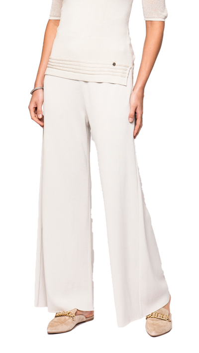 Betsy's Studio Briana Wide-Leg Milano-Knit Pants; Beige