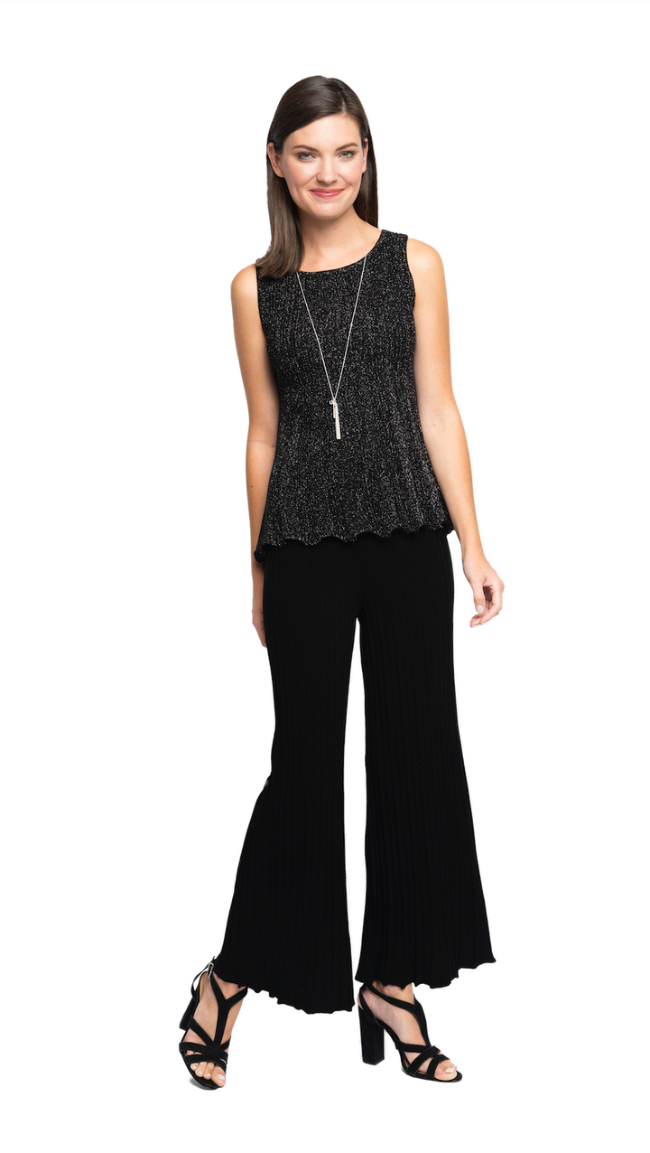 Molly Shimmer Sleeveless Pleated Swing Top; Black Shimmer