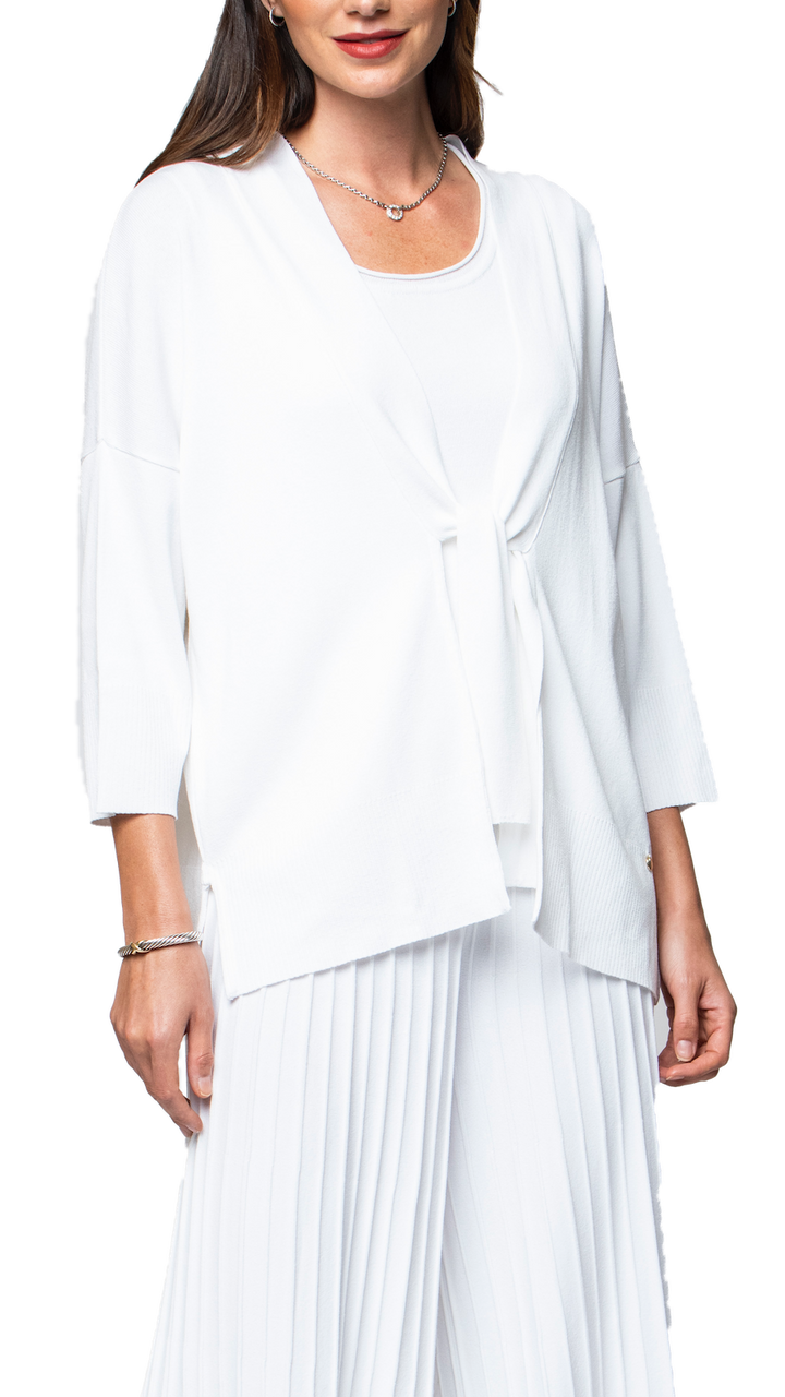 Malia Three-Quarter Sleeved Front-Tie Cardigan; White