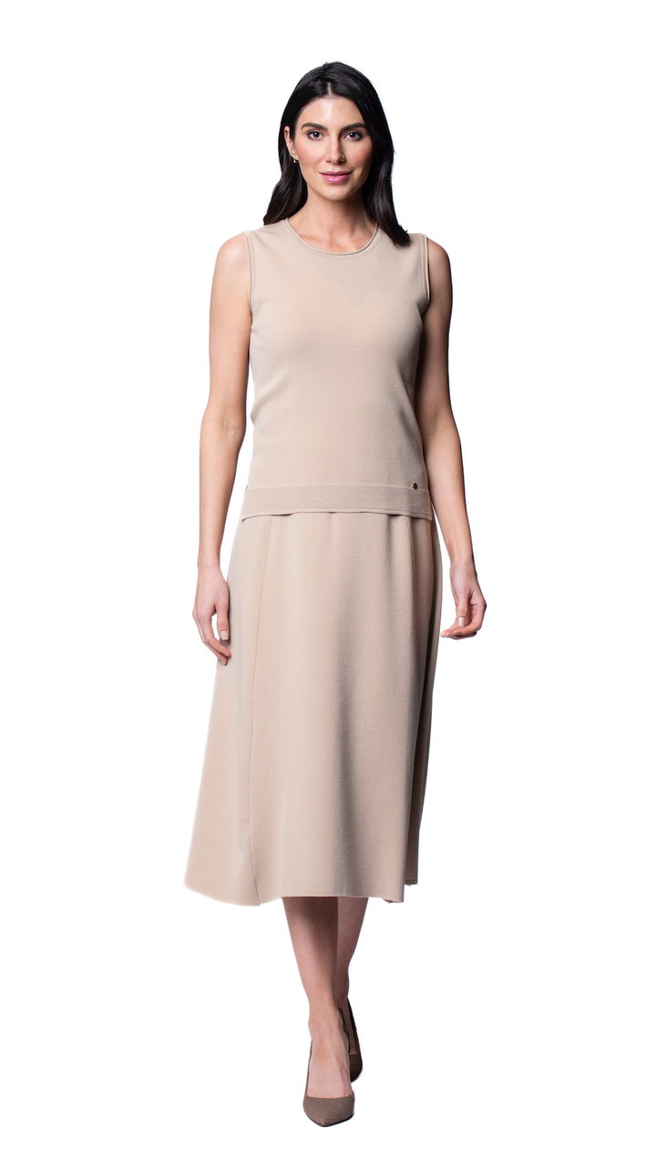 Natalie Milano-Knit A-Line Midi Skirt; Warm Beige