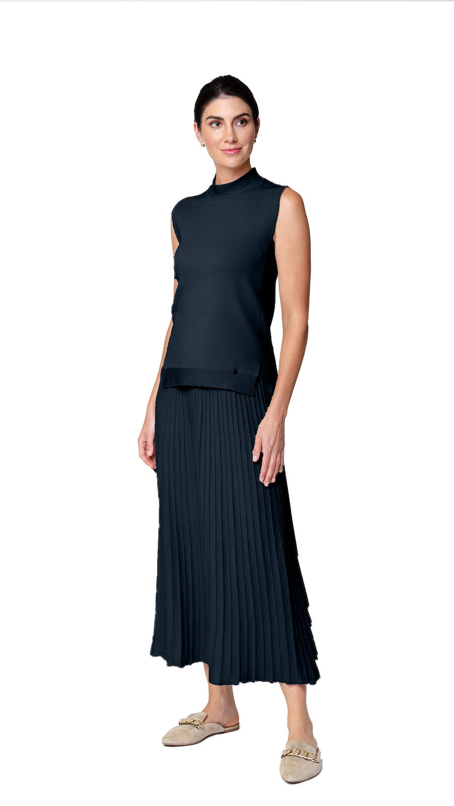 Geraldina Pleated-Knit Maxi Skirt; Dark Navy