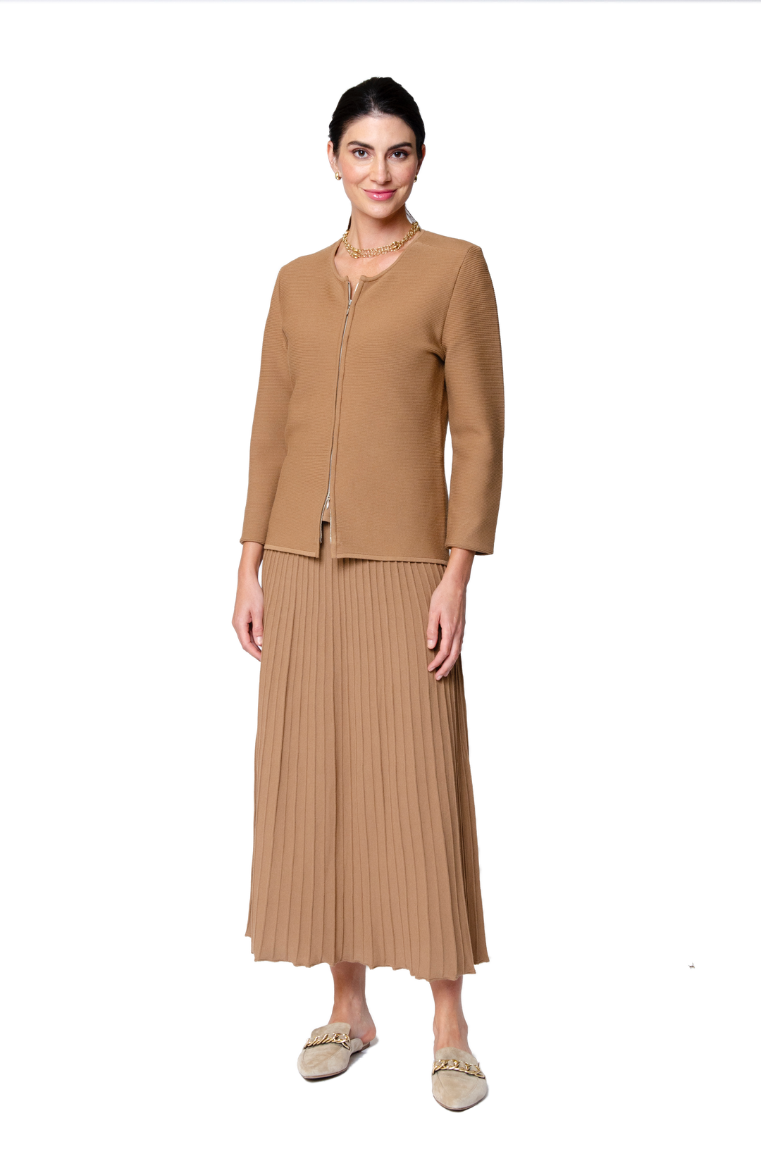 Geraldina Pleated-Knit Maxi Skirt; Mocha