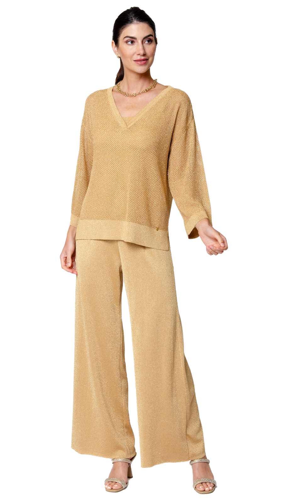 Paola Wide Leg Shimmery Pant; Golden Sands