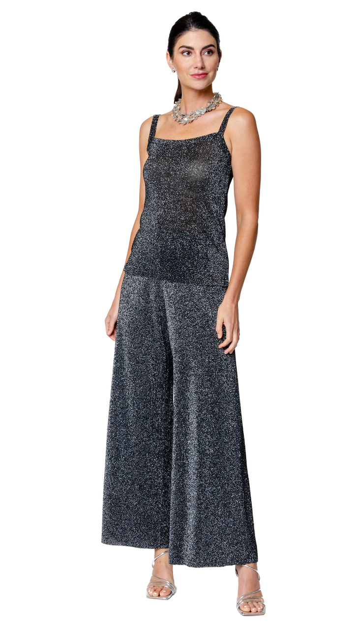 Paola Wide Leg Shimmery Pant; Silver Black