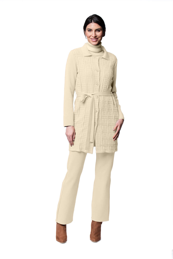 Sydney Square-Patern Knit Car Coat ; Warm Beige