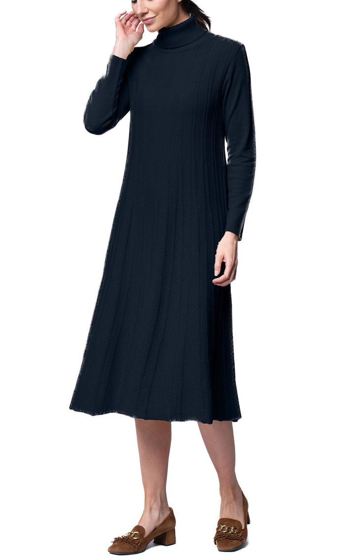 Haylee Midi Turtleneck Sweater Dress, Dark Navy