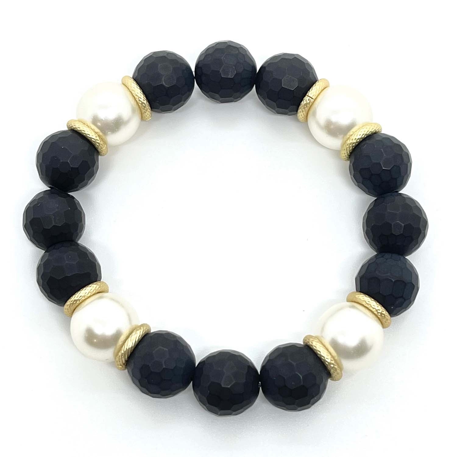 Pearl and onyx on sale stretch bracelet