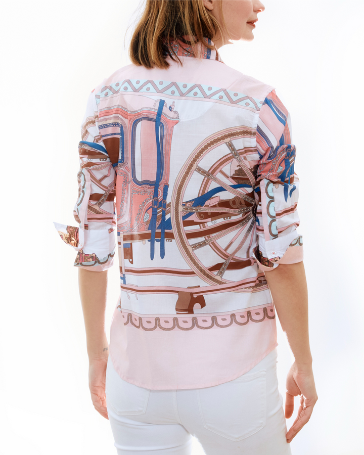 Rome Shirt 3/4 Sleeve Fuchsia Wagon Wheel