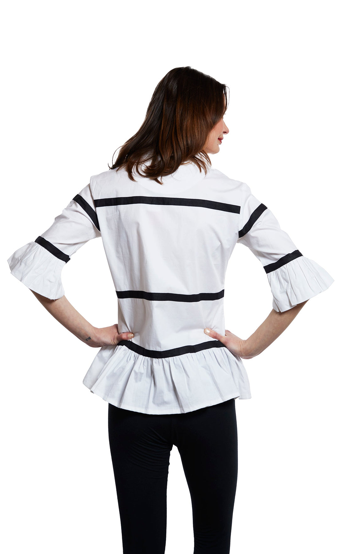 Lexington Peplum Top White With Ribbon Trim