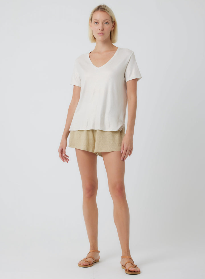 Soft Touch Metallic Short Sleeve Relaxed V-Neck T-Shirt