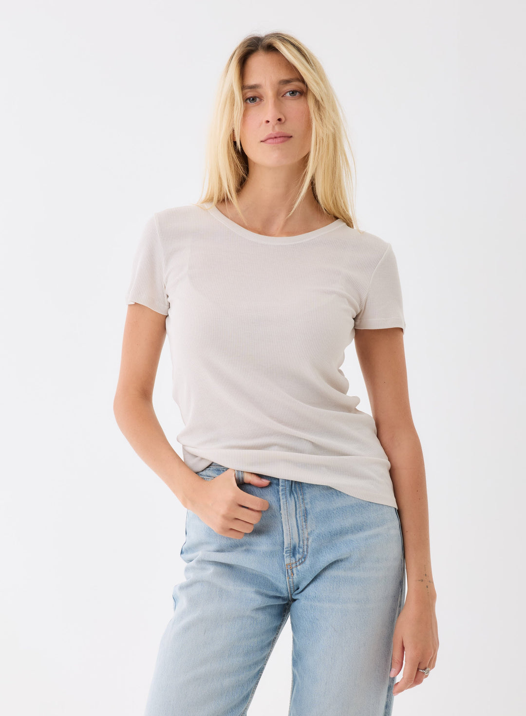 Lyocell Cotton Baby Rib Short Sleeve Crewneck T-Shirt