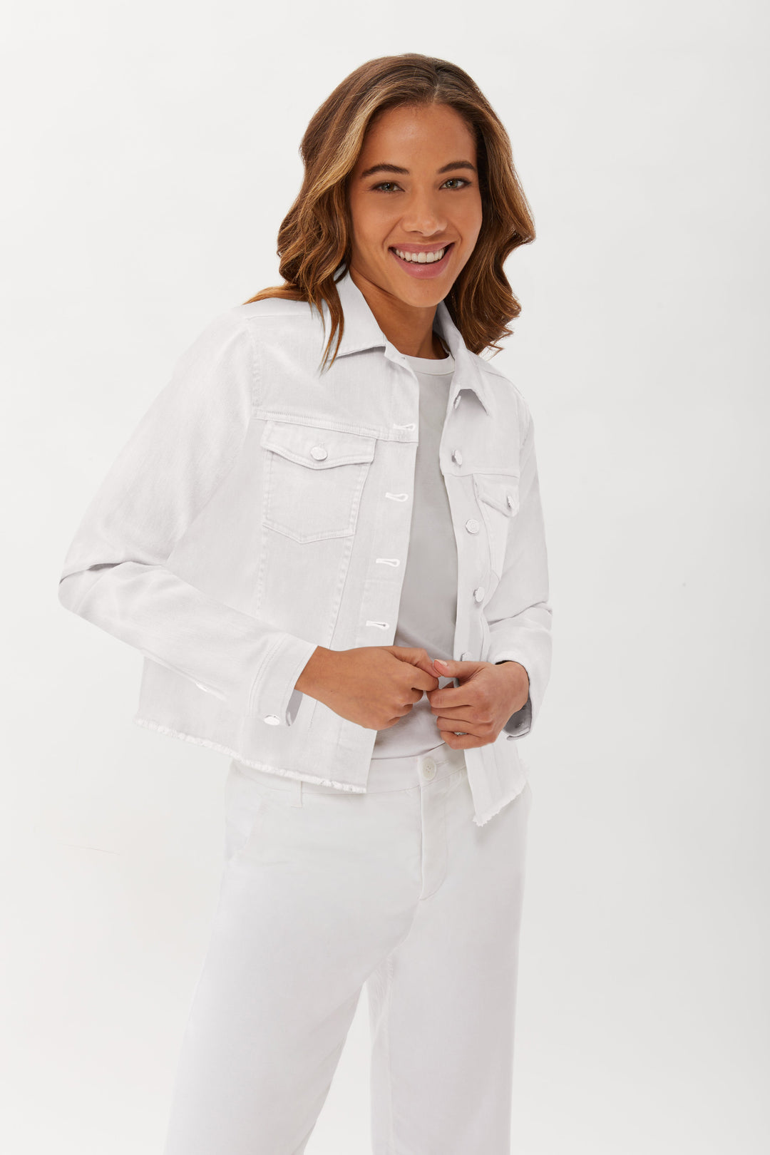 Clean Denim Jacket With Fray Hem - White