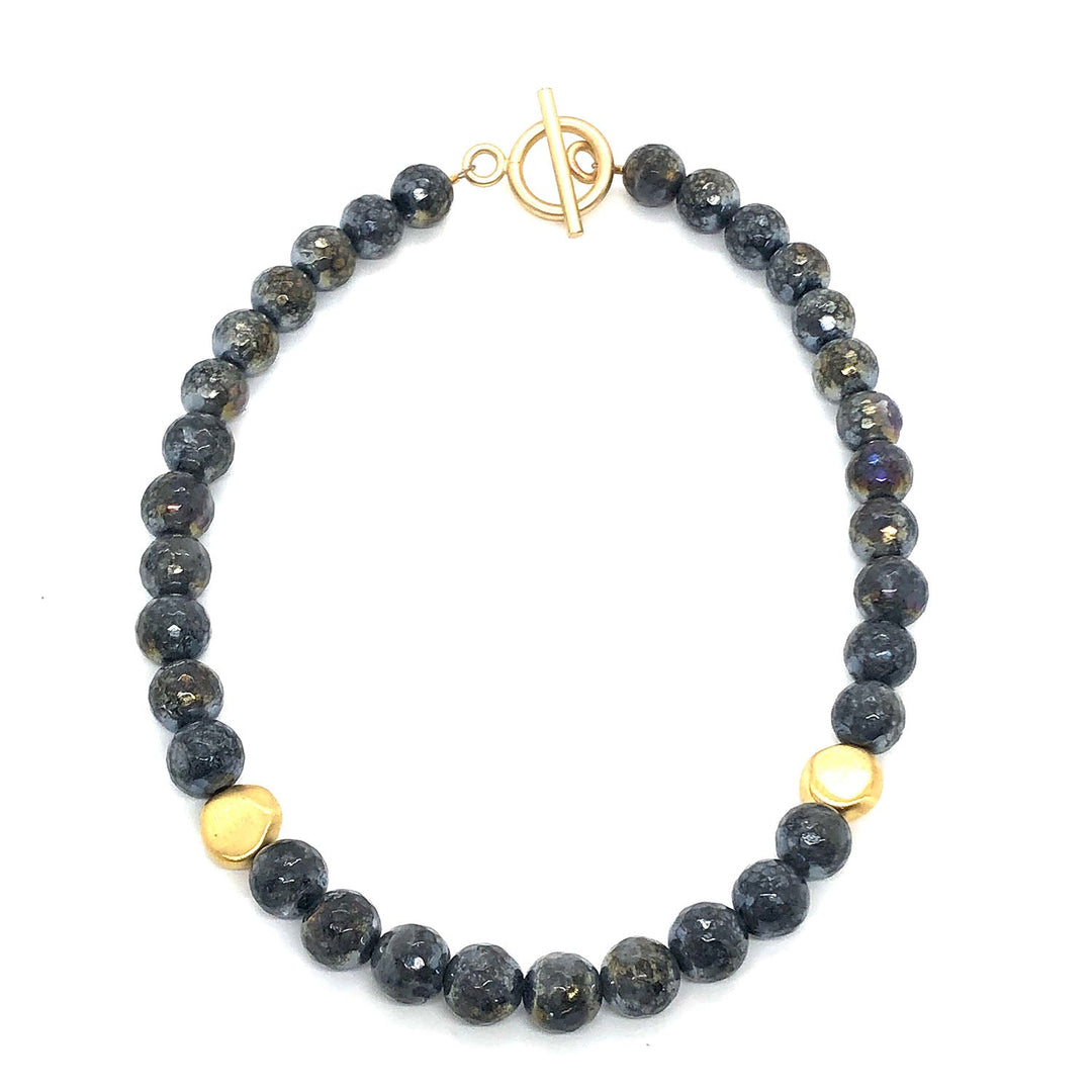 Lavakite With Matte Gold Flat Bead Necklace