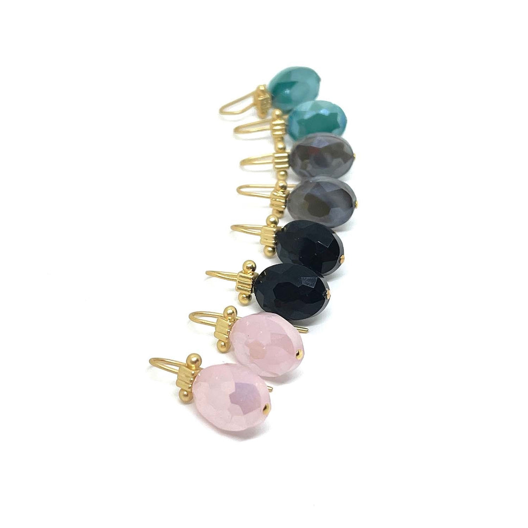 Matte Gold Pink Velvet Crystal Column Top Earring