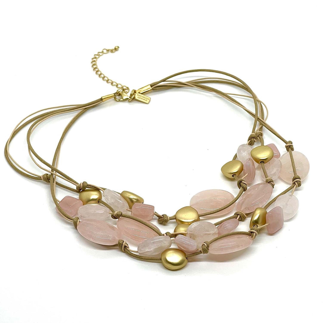 Rose Quartz With Matte Gold Nugget Toursade Necklace