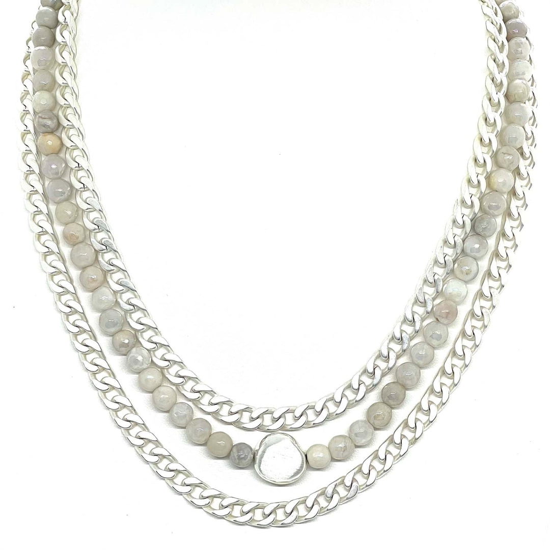 Gray Snowflake Agate And Curb Chain Necklace