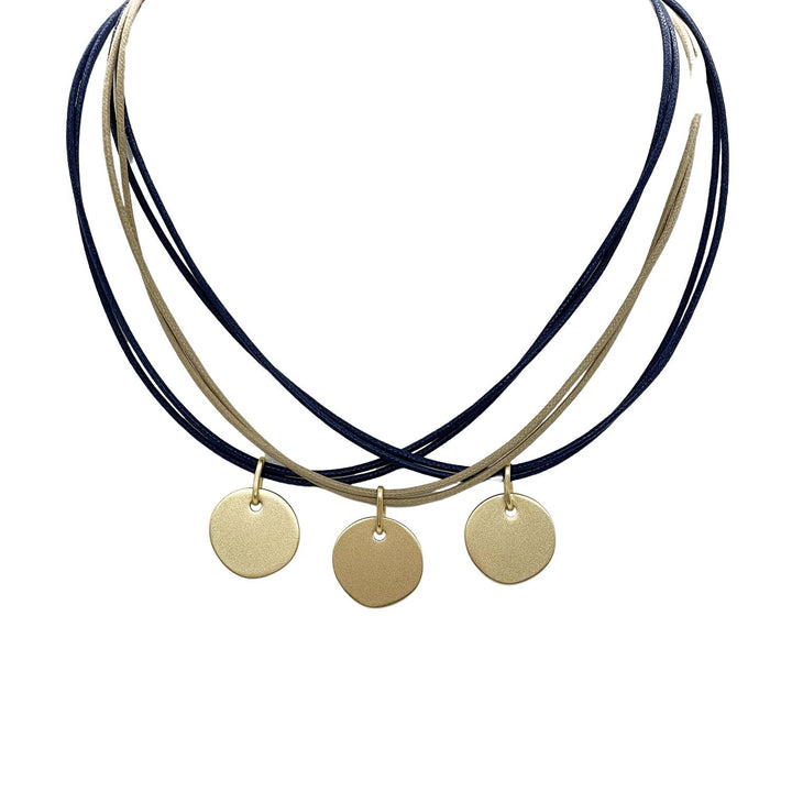 Matte Gold Paperclip Disc Charm Bronze Waxed Linen Necklace