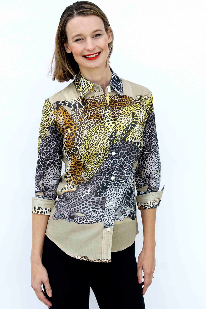 3/4 Sleeve Shirt Lazy Leopards Print