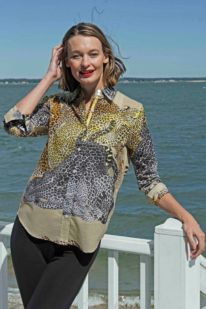 3/4 Sleeve Shirt Lazy Leopards Print