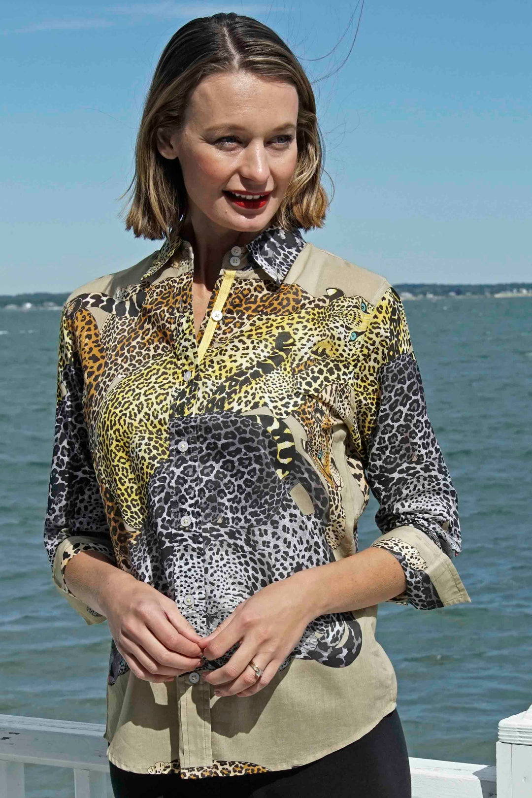 3/4 Sleeve Shirt Lazy Leopards Print