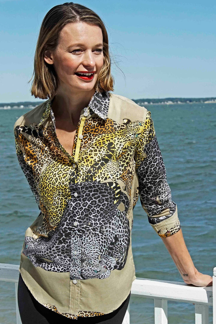 3/4 Sleeve Shirt Lazy Leopards Print