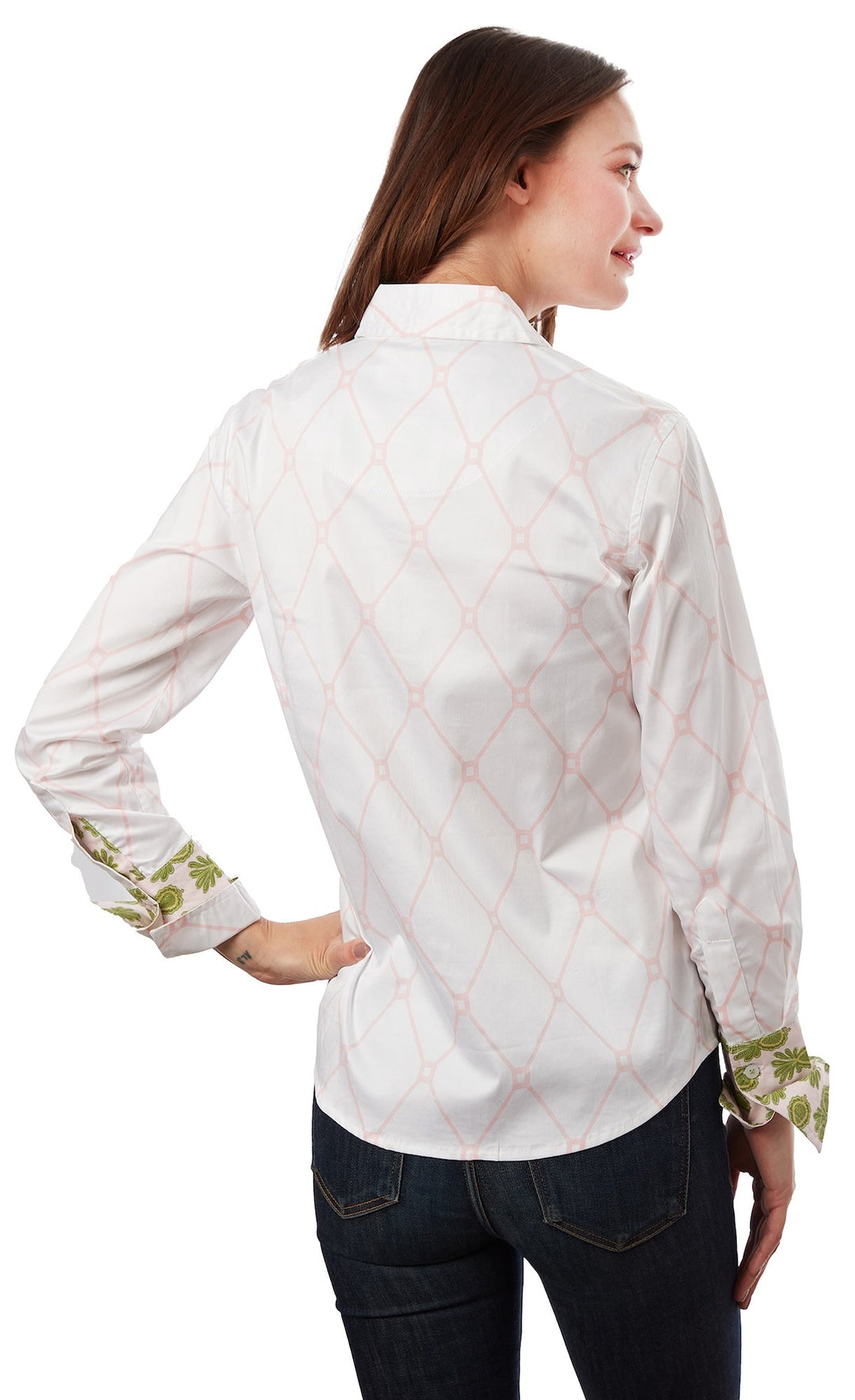 Rome Shirt Pink White V Geometric XS / 402-R837