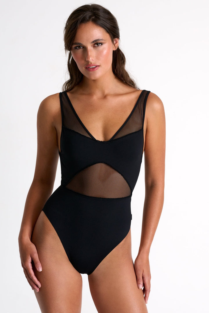 Grid Mesh Plunging One-Piece - 42595-05-800