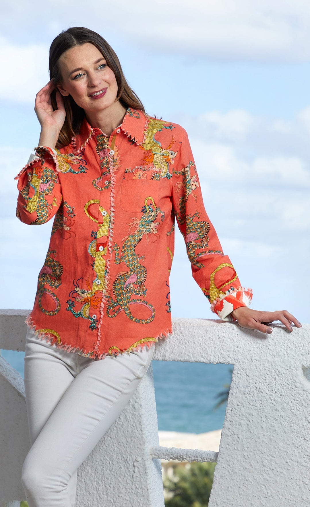 Cape Cod Tunic Orange Dragon Print XS / 4949-R954