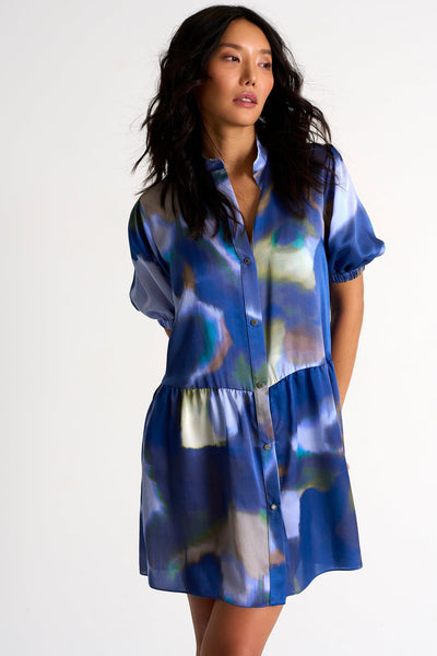 Elegant Puffy Sleeves Silk Dress - 52421-66-952 2 / 952 Iris / 100% SILK