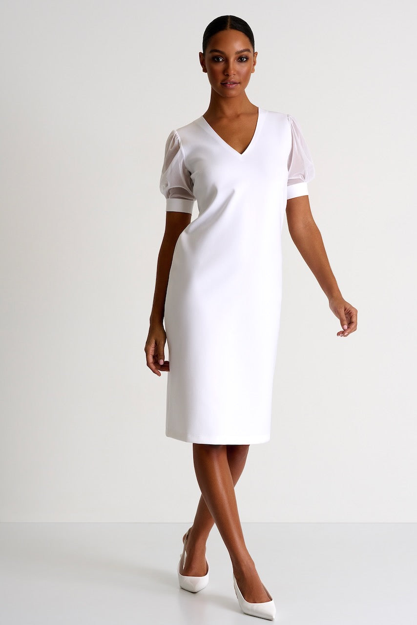 Elegant Short-Sleeve Mesh Dress - 52427-75-000