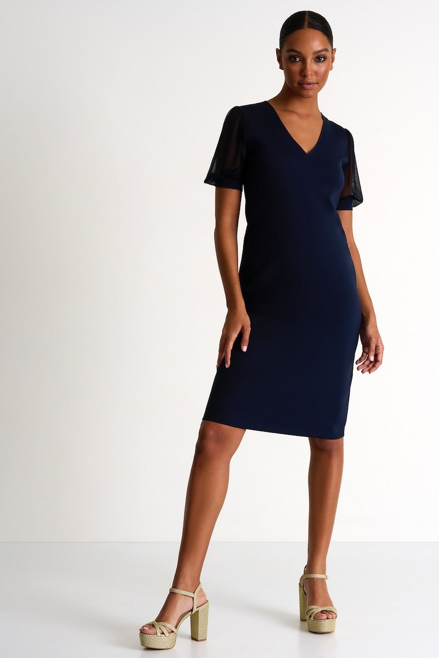 Elegant Short-Sleeve Mesh Dress - 52427-75-550