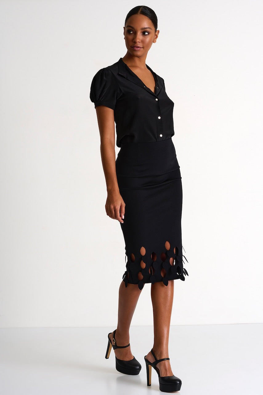 Pencil Skirt With Cutouts - 52437-47-800 02 / 800 Caviar / 75% POLYAMIDE, 25% ELASTANE