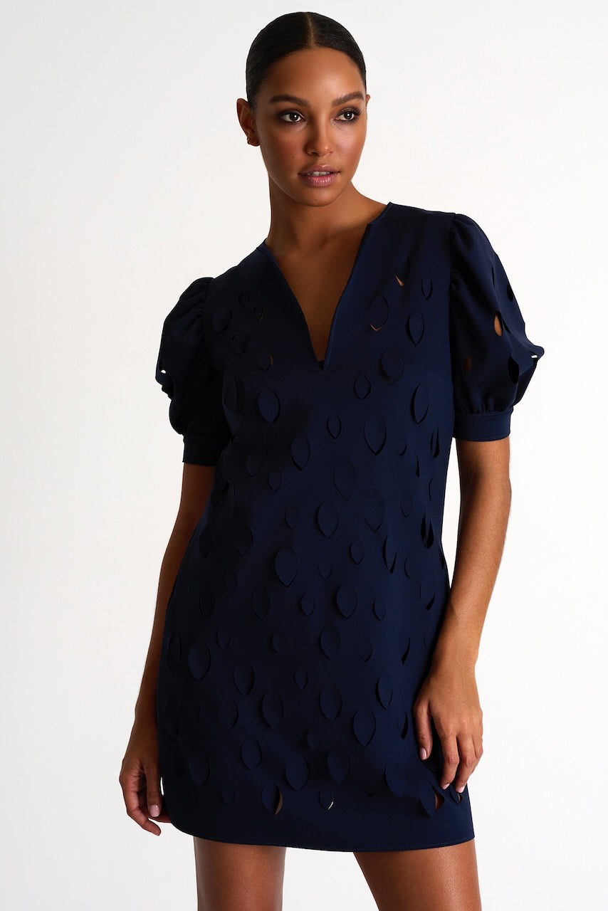 Dress With Balloon Sleeves And Cutouts - 52437-66-550 02 / 550 Navy / 75% POLYAMIDE, 25% ELASTANE