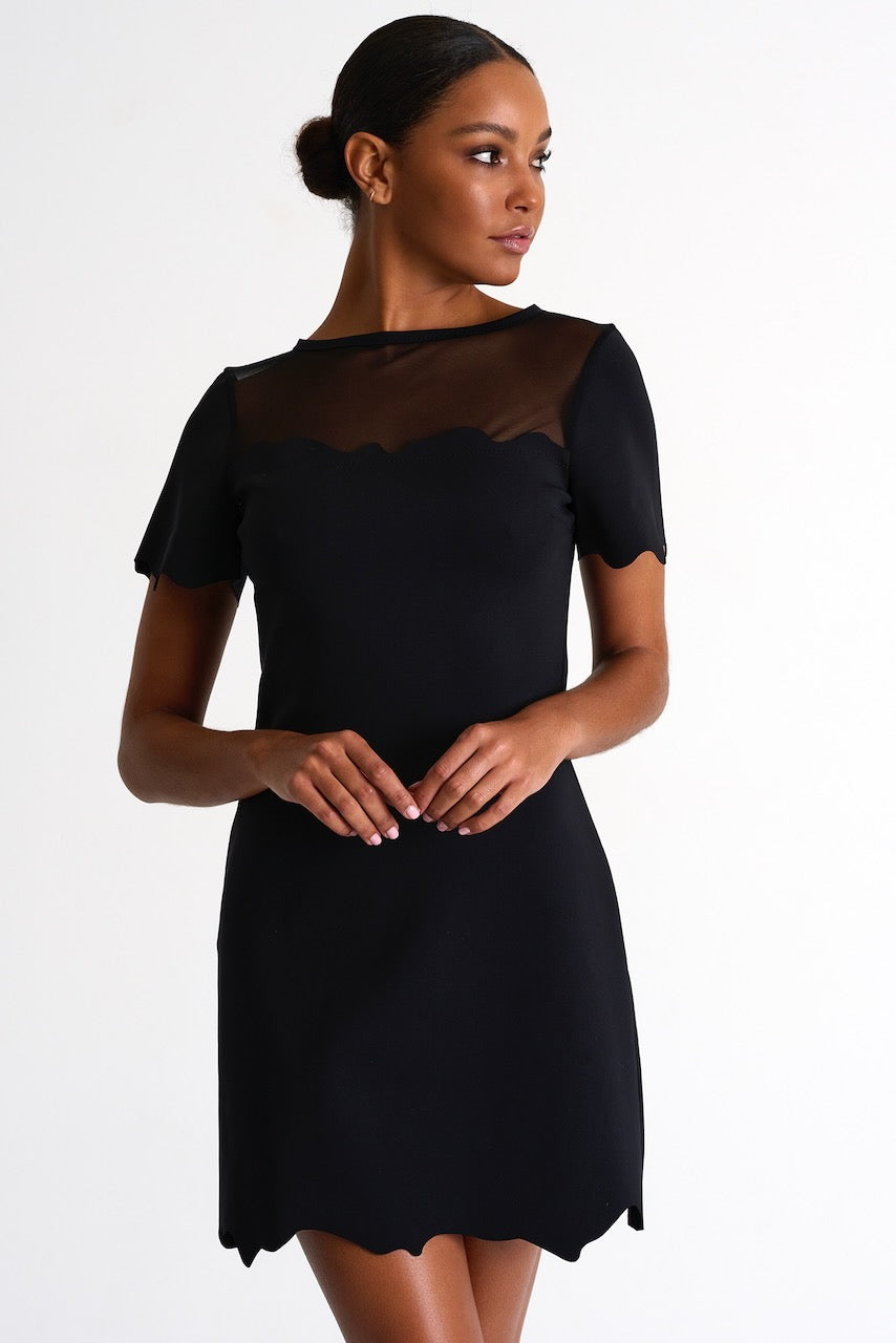 Short Sleeve Dress With Scalloped Edges - 52447-65-800 02 / 800 Caviar / 75% POLYAMIDE, 25% ELASTANE