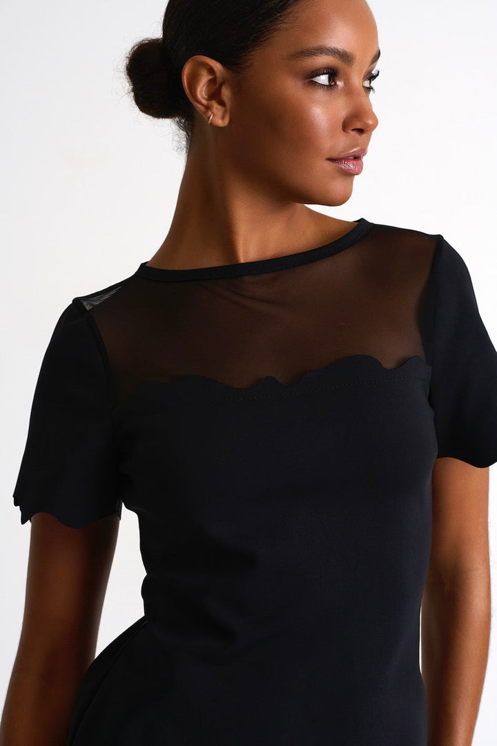 Short Sleeve Dress With Scalloped Edges - 52447-65-800 02 / 800 Caviar / 75% POLYAMIDE, 25% ELASTANE