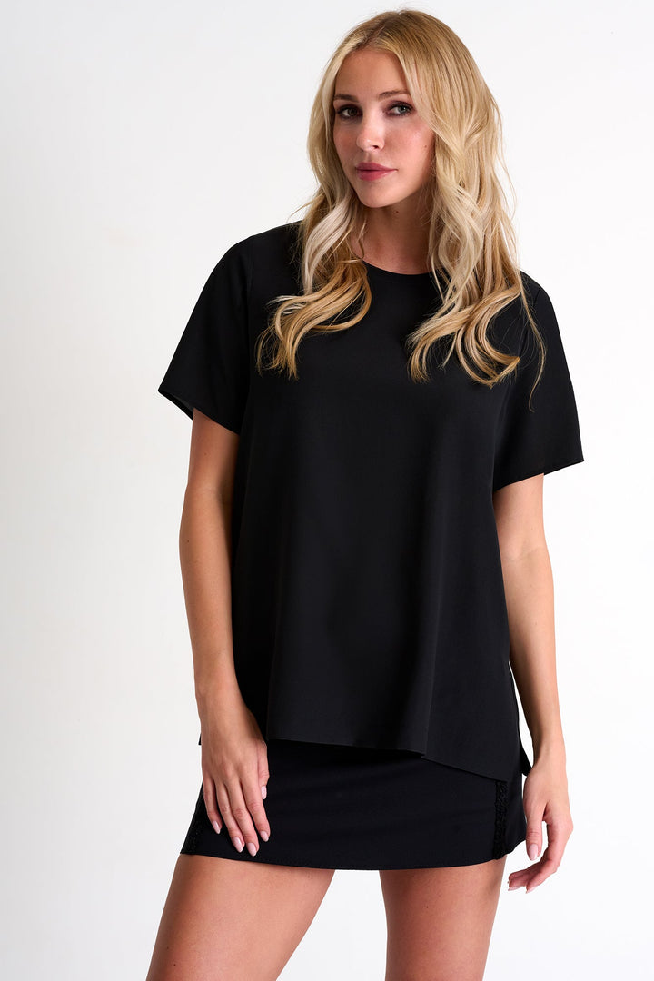 Short-Sleeve Silk T-Shirt - 52451-60-800 02 / 800 Caviar / 95% SILK 5% ELASTANE