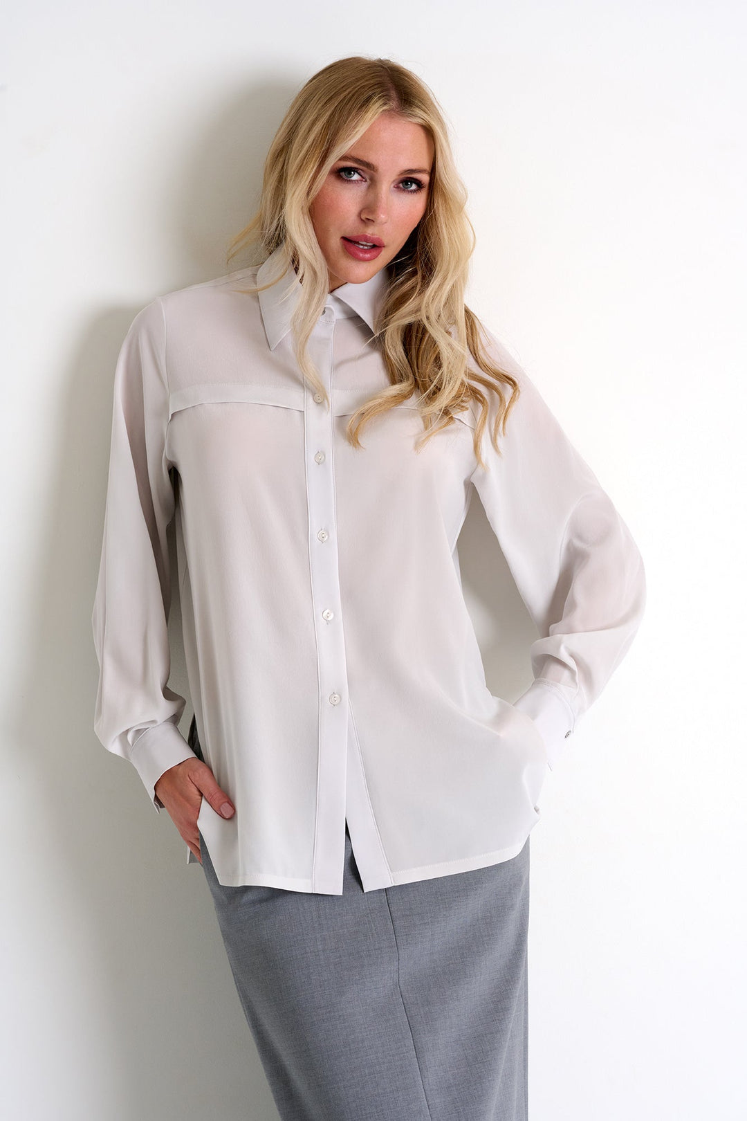 Classic Silk Blouse - 52451-82-160 02 / 160 Silver Gray / 95% SILK 5% ELASTANE