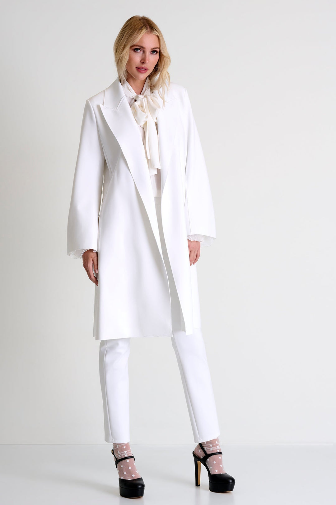 Long Coat With Tie Belt - 52467-80-000 02 / 000 White / 75% POLYAMIDE, 25% ELASTANE