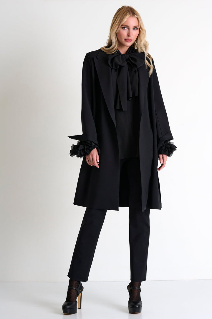 Long Coat With Tie Belt - 52467-80-800 02 / 800 Caviar / 75% POLYAMIDE, 25% ELASTANE