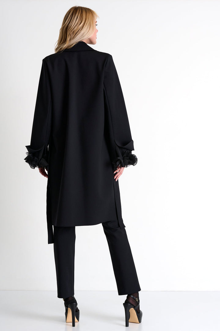 Long Coat With Tie Belt - 52467-80-800 02 / 800 Caviar / 75% POLYAMIDE, 25% ELASTANE