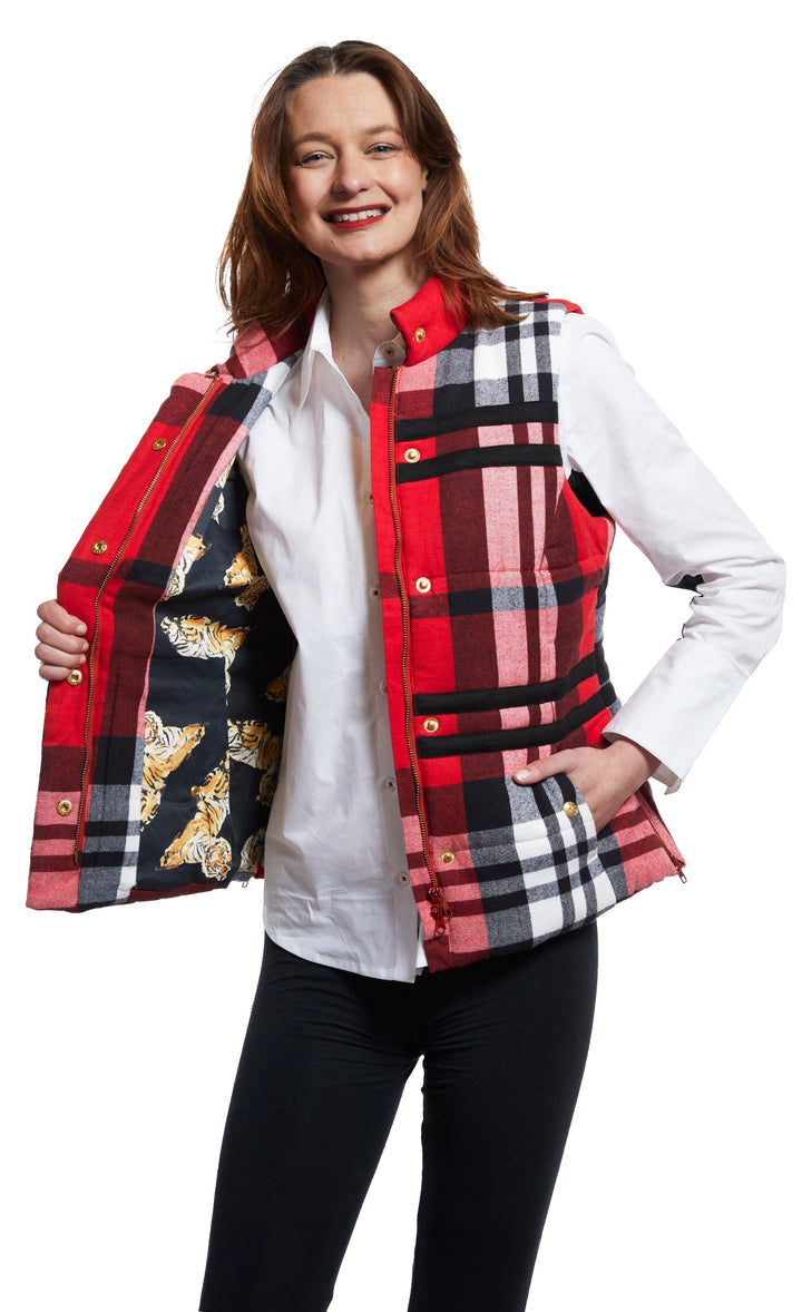 Rosey Vest With Contrast Lining In Red Yarndyed Flannel Plaid XS / 5506-F3011R