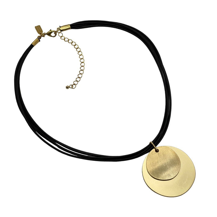 Matte Gold Double Disk Necklace On Natural Waxed Linen