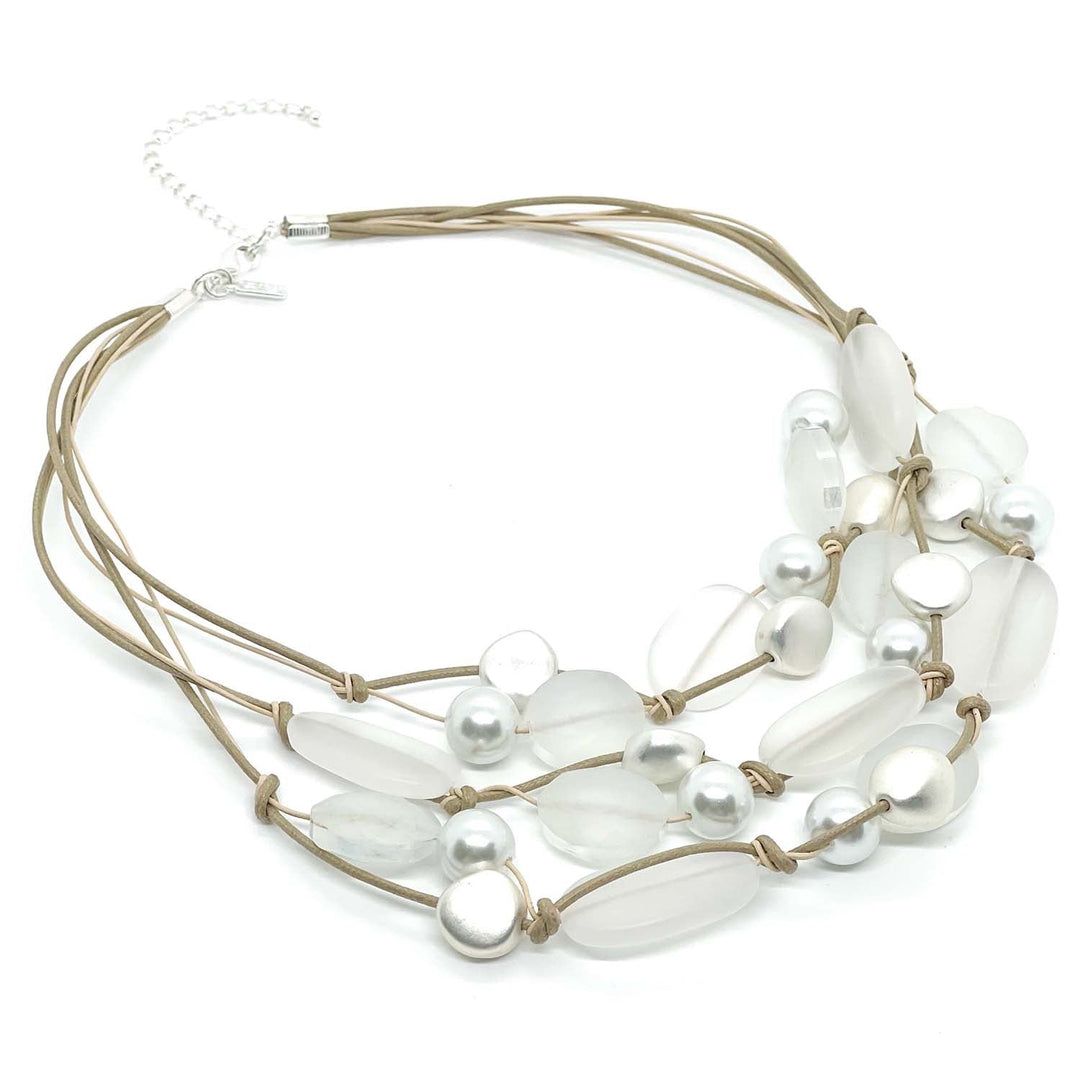 Quartz And Pearl with Matte Silver Torsade Necklace