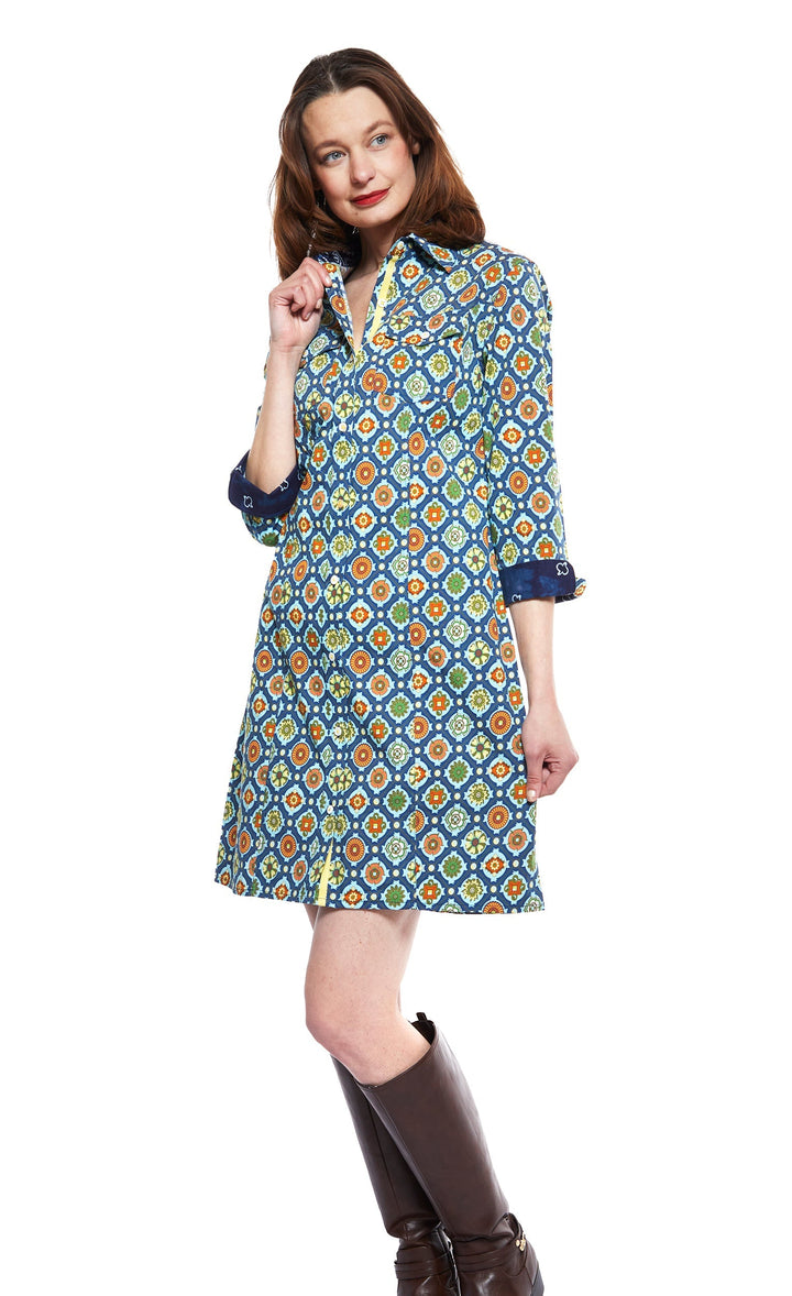 Sag Harbor Dress In Navy Medallion Print XS / 611-F804