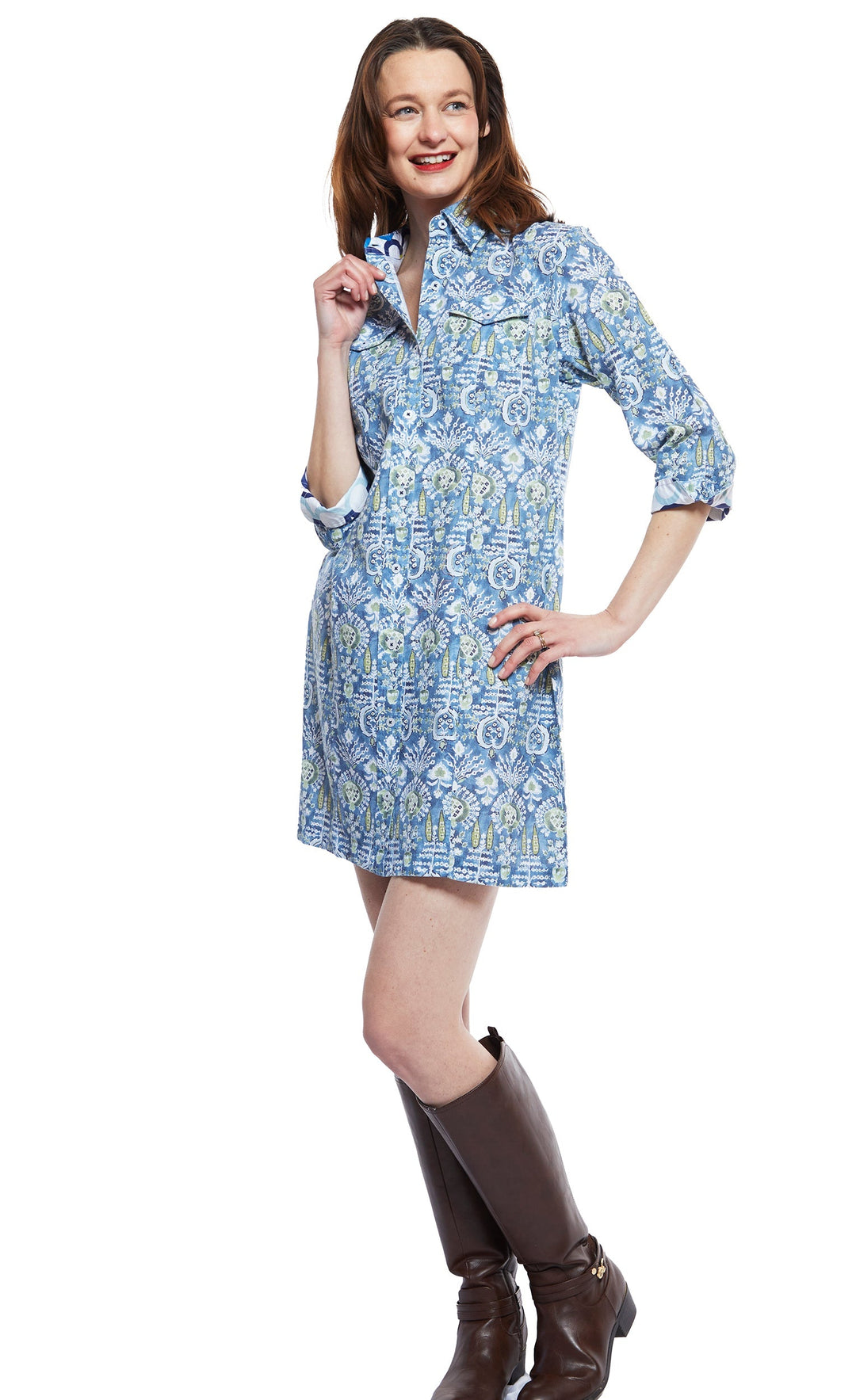 Sag Harbor Dress With Blue Kilim Print XS / 611-F931A