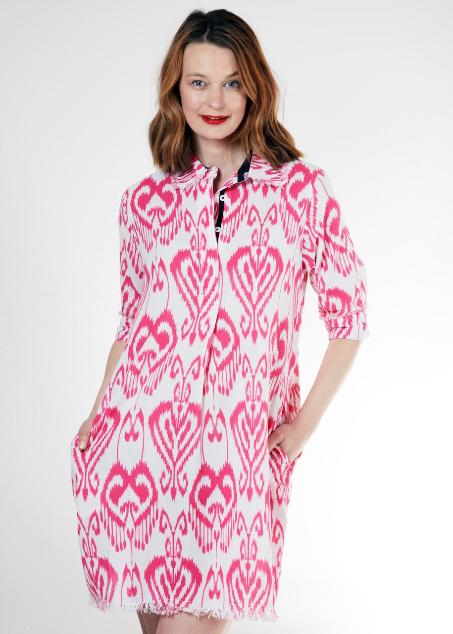 Chatham Dress Pink White Ikat XS